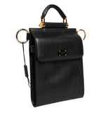 Black Calfskin Leather Logo Plaque Mini Bag