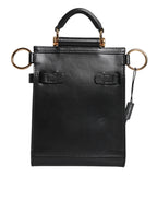 Black Calfskin Leather Logo Plaque Mini Bag