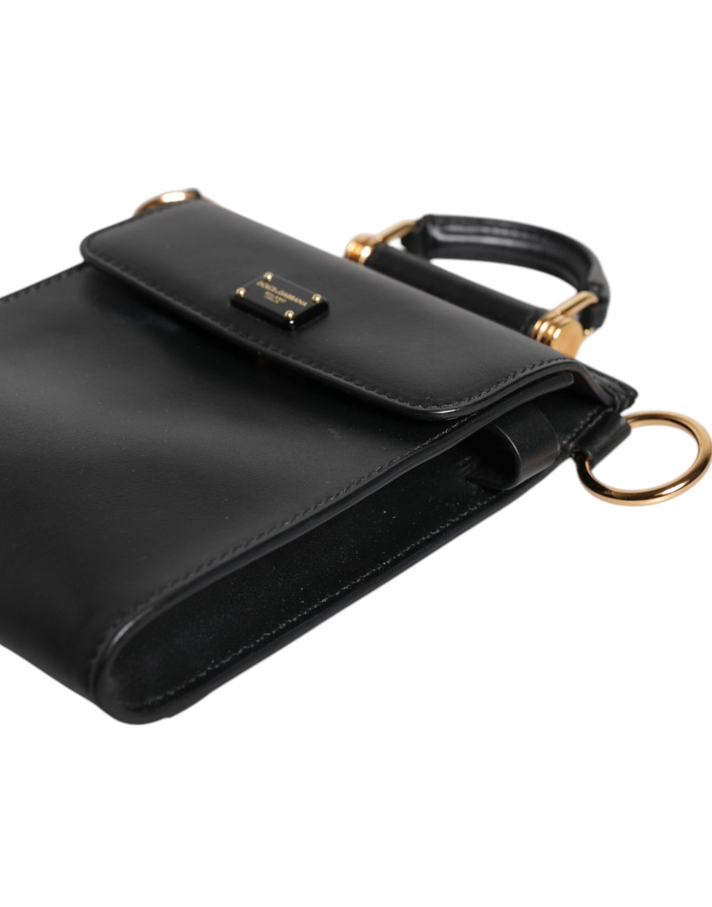 Black Calfskin Leather Logo Plaque Mini Bag