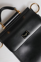 Black Calfskin Leather Logo Plaque Mini Bag