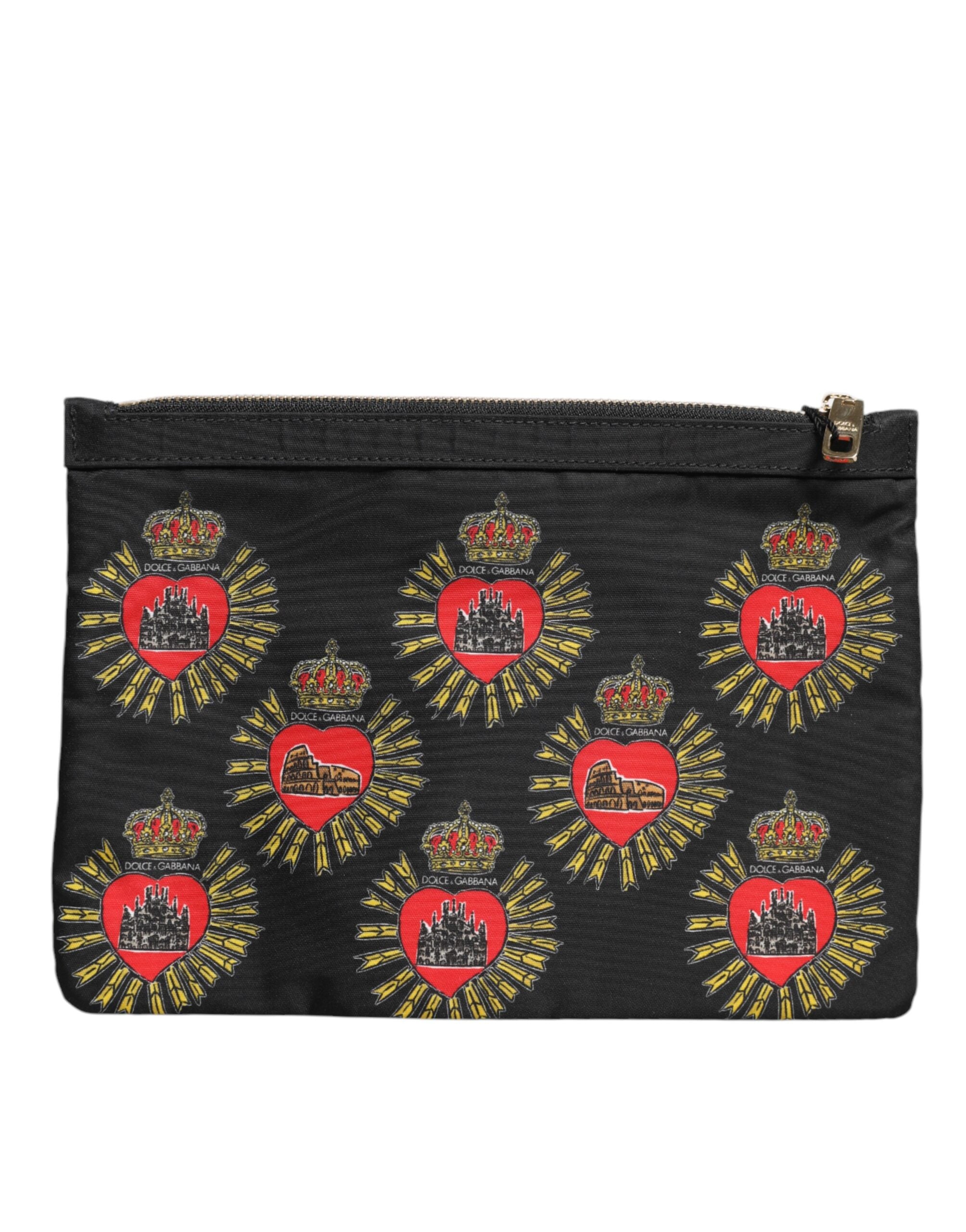 Black Red Nylon Sacred Heart Clutch Pouch Bag