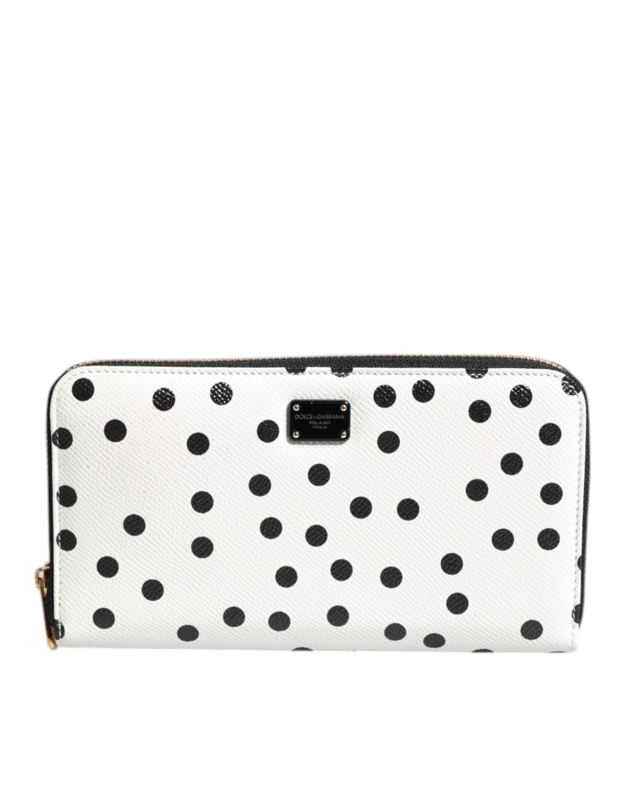 White Black Striped Leather Zip Around Continental Wallet