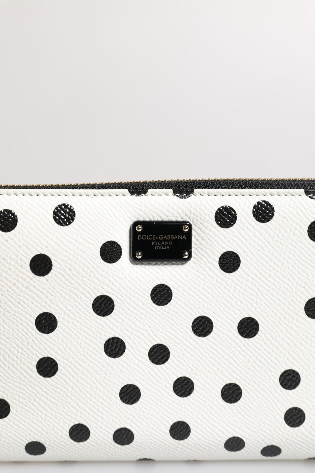 White Black Striped Leather Zip Around Continental Wallet