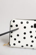 White Black Striped Leather Zip Around Continental Wallet