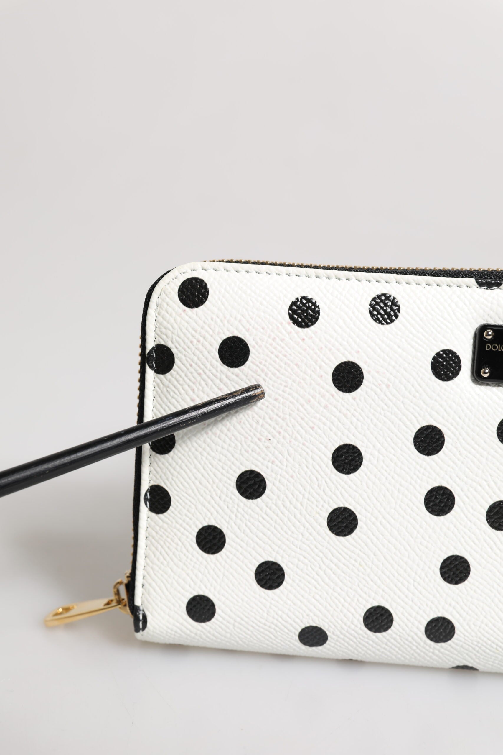 White Black Striped Leather Zip Around Continental Wallet