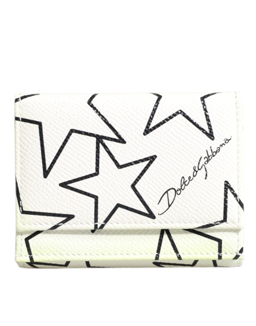 White Leather Trifold DG Star Print Card Holder Wallet