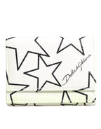 White Leather Trifold DG Star Print Card Holder Wallet