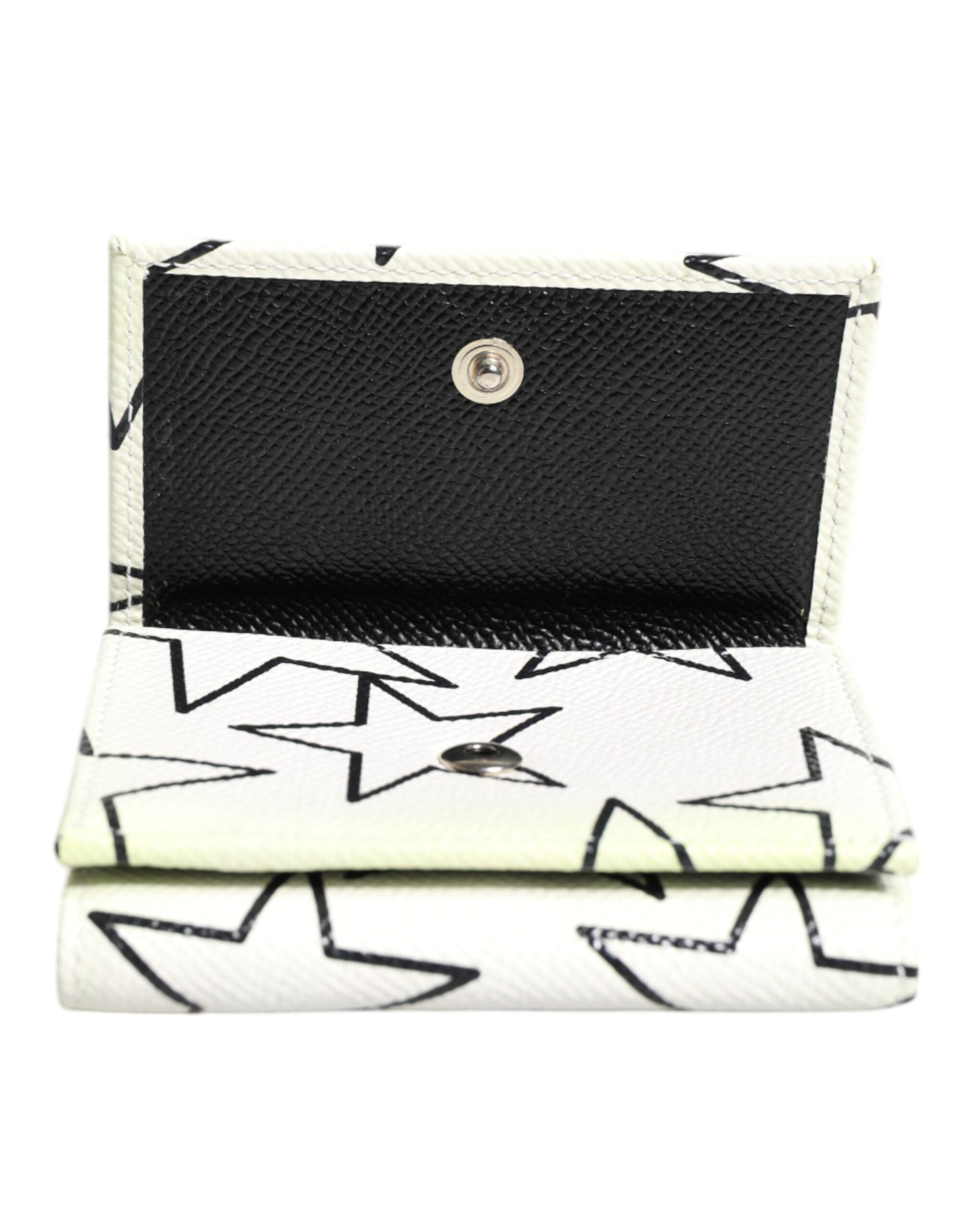 White Leather Trifold DG Star Print Card Holder Wallet