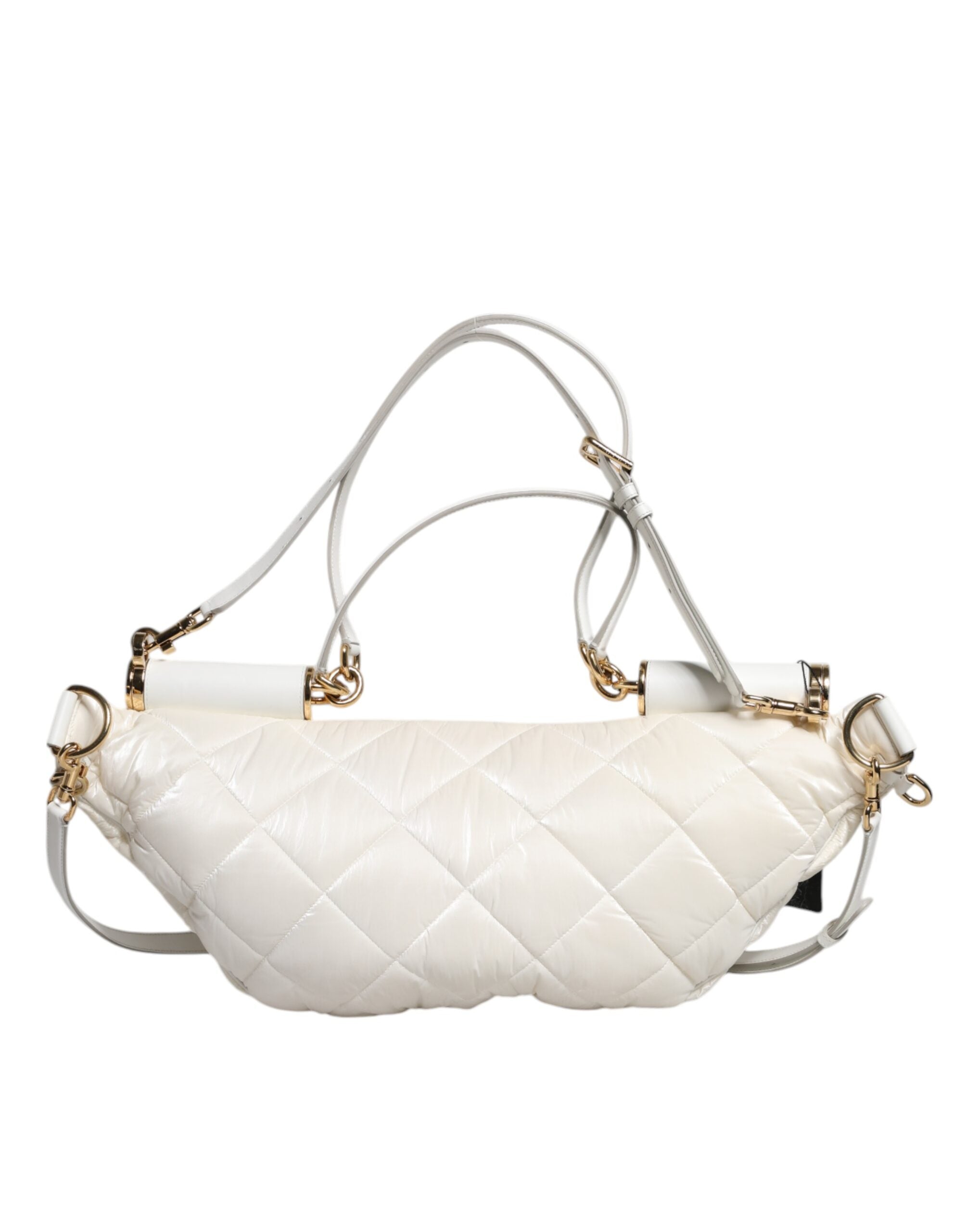 White Quilted Logo Plaque Belt Waist Fanny Pack Bag