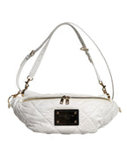 White Quilted Logo Plaque Belt Waist Fanny Pack Bag