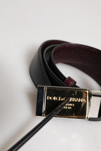 Black Brown Leather Metal Buckle Reversible Belt