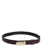 Black Brown Leather Metal Buckle Reversible Belt