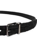 Black Cotton Blend Silver Metal Buckle Belt