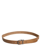 Brown Leather Silver Tone Metal Buckle Belt