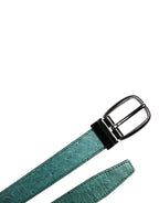 Green Leather Silver Tone Metal Buckle Belt