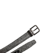 Black White Silver Tone Metal Buckle Belt