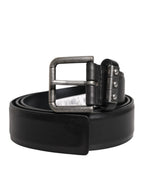 Black Leather Metal Buckle Classic Belt
