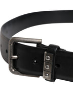Black Leather Metal Buckle Classic Belt