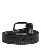Black Leather Silver Tone Metal Buckle Belt
