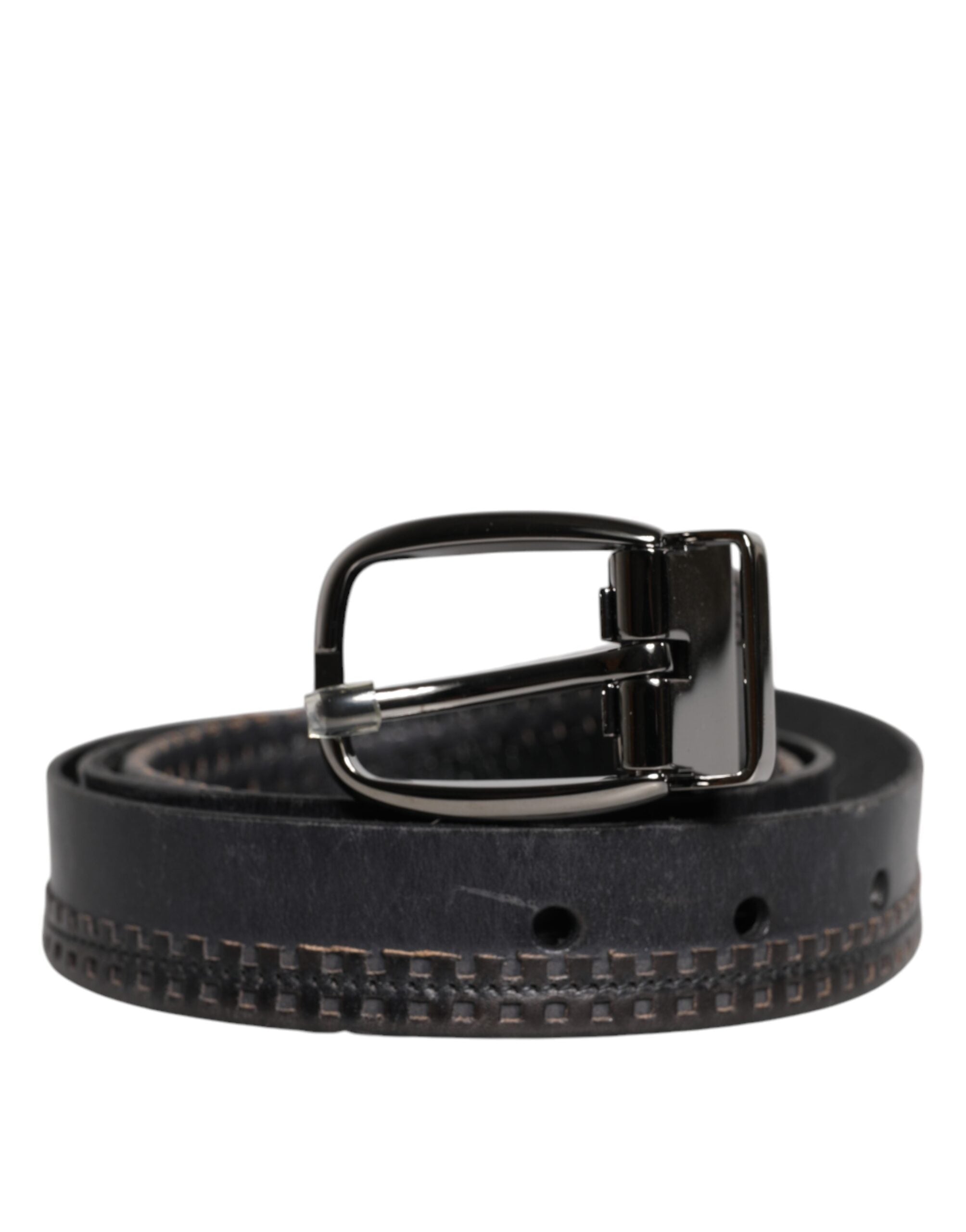 Black Leather Silver Tone Metal Buckle Belt