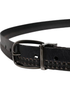 Black Leather Silver Tone Metal Buckle Belt