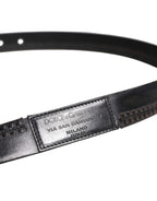 Black Leather Silver Tone Metal Buckle Belt