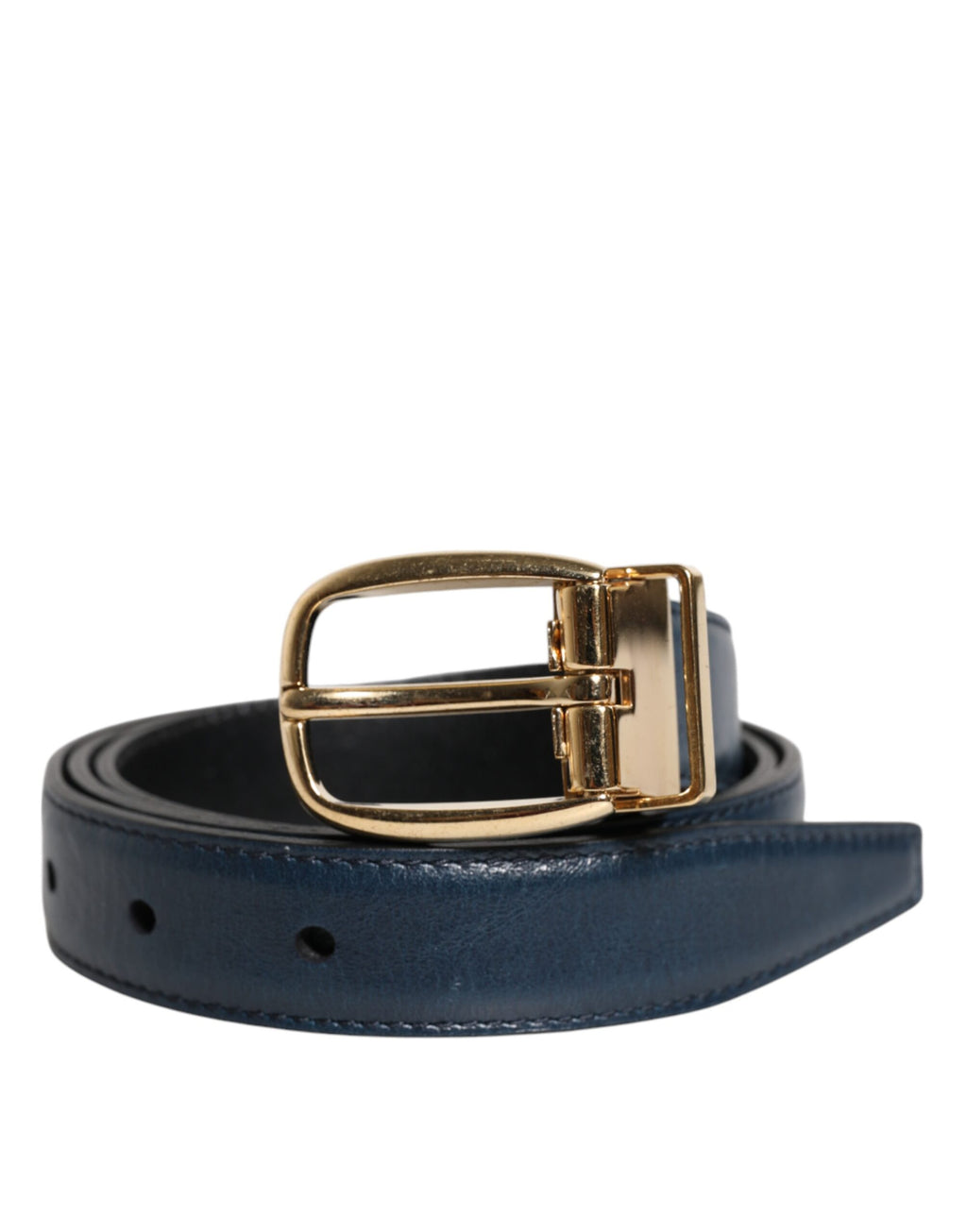 Blue Leather Metal Buckle Classic Belt