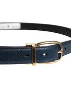 Blue Leather Metal Buckle Classic Belt