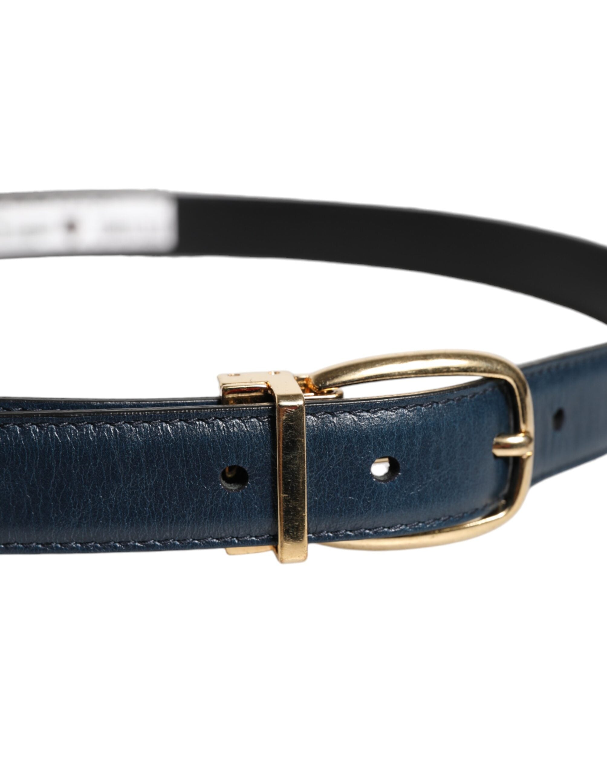 Blue Leather Metal Buckle Classic Belt