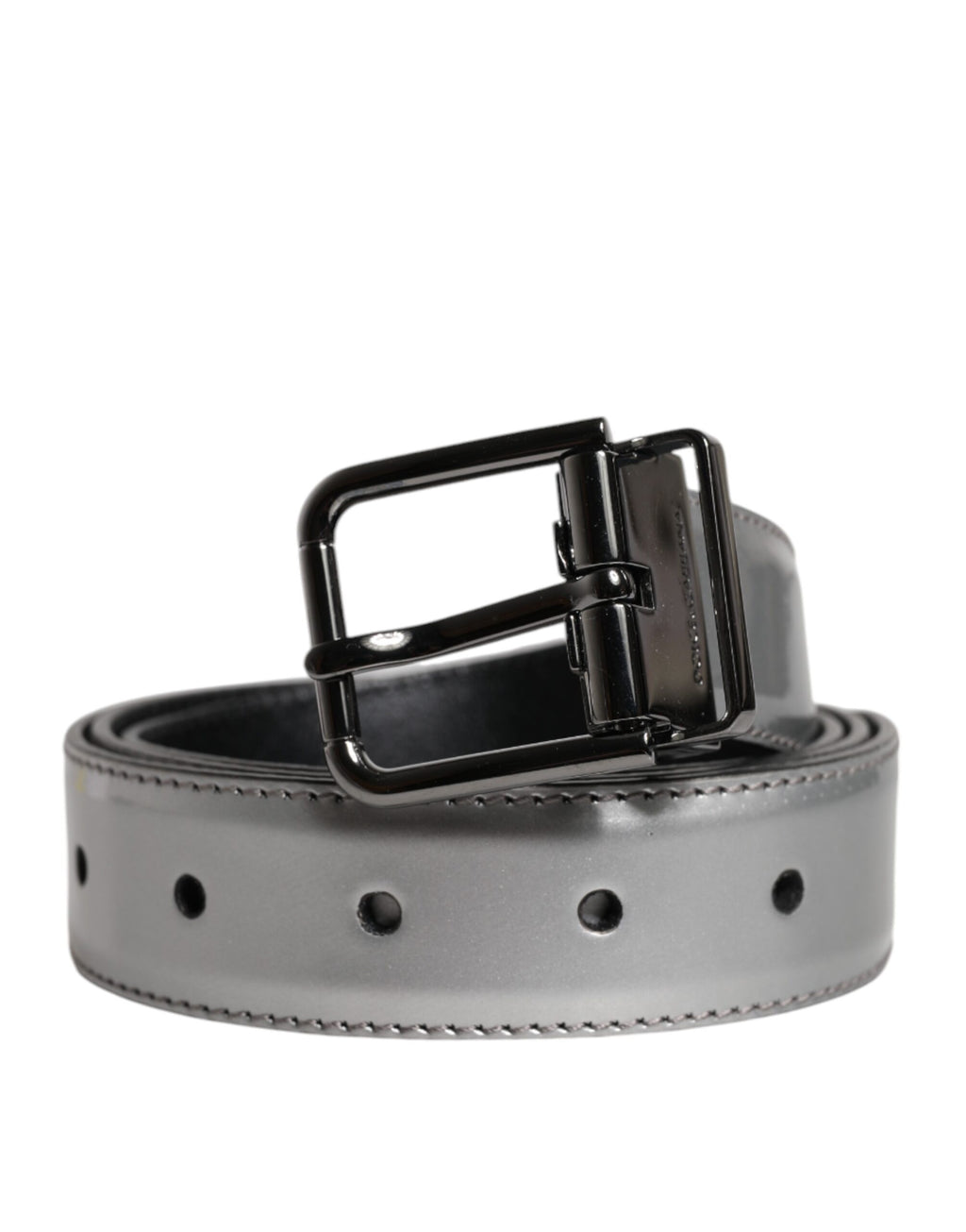 Silver Leather Classic Metal Logo Buckle Belt