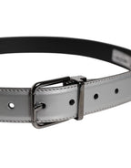 Silver Leather Classic Metal Logo Buckle Belt