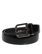 Black Solid Leather Classic Waist Buckle Belt