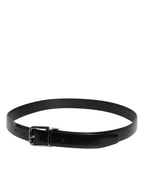 Black Solid Leather Classic Waist Buckle Belt