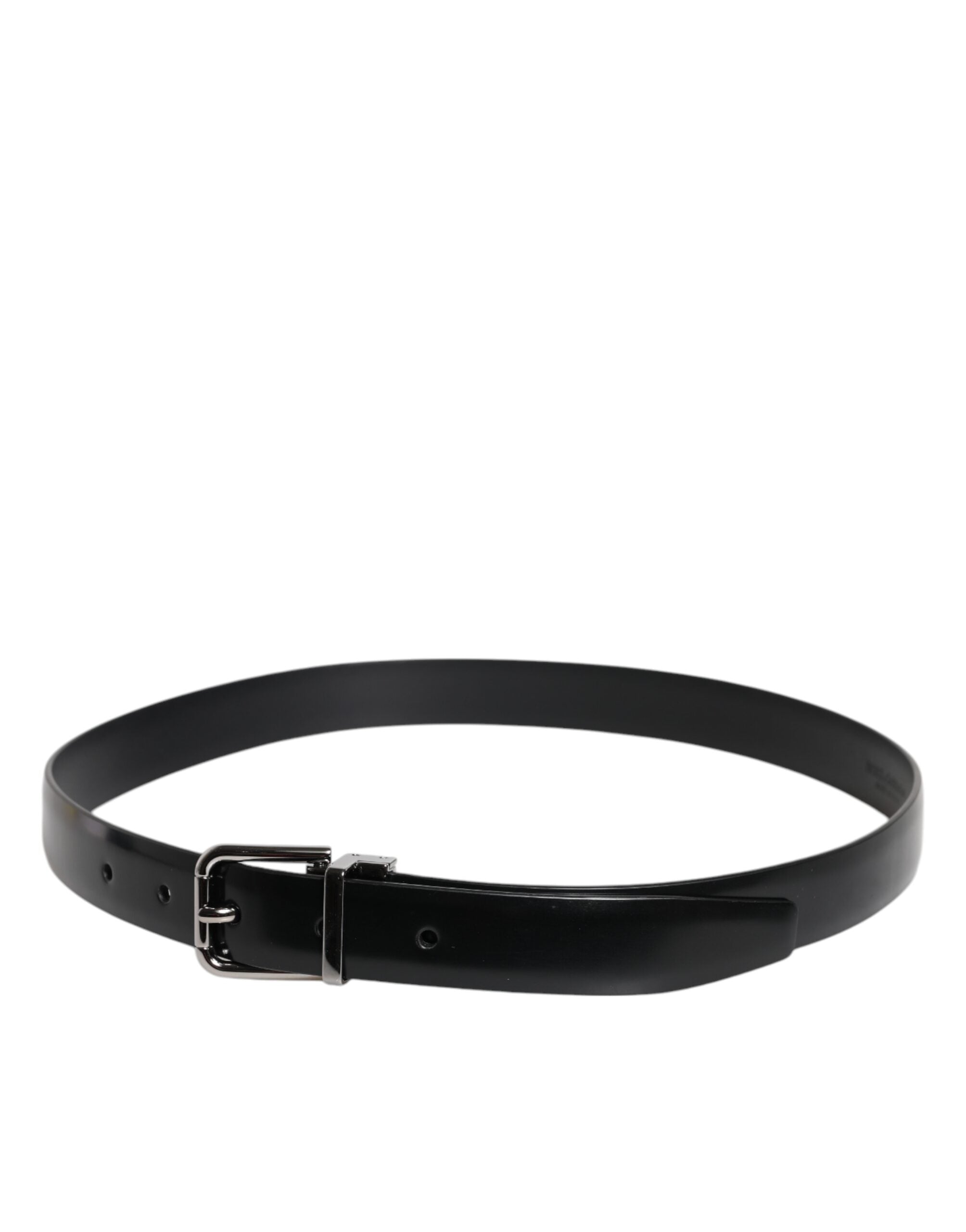 Black Solid Leather Classic Waist Buckle Belt