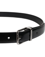 Black Solid Leather Classic Waist Buckle Belt