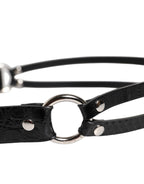Black Exotic Leather Metal Logo Buckle Belt