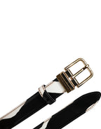 Black White Zebra Gold Metal Logo Buckle Belt