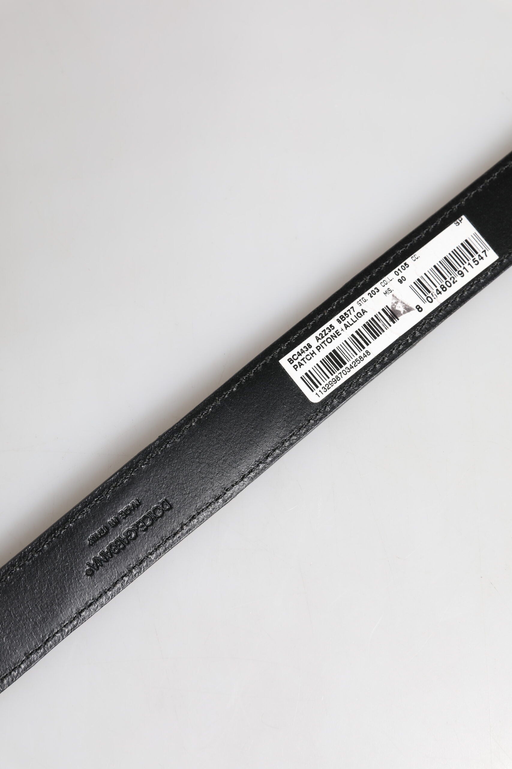 Black Exotic Leather Metal Logo Buckle Belt