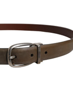 Brown Leather Classic Metal Logo Buckle Belt