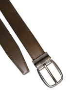 Brown Leather Classic Metal Logo Buckle Belt