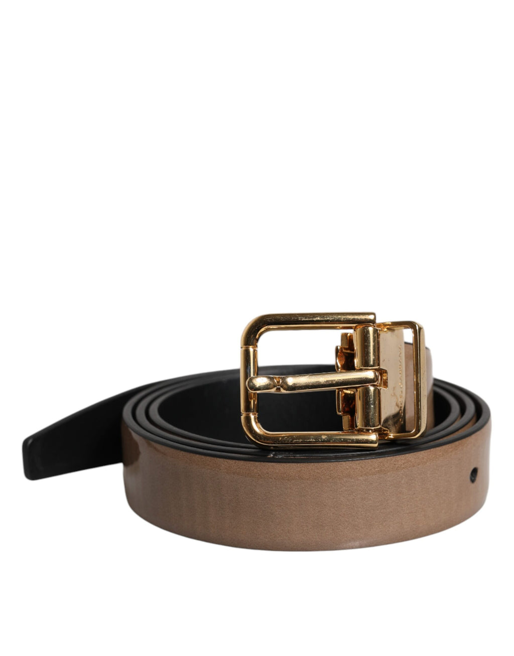 Brown Leather Classic Metal Logo Buckle Belt