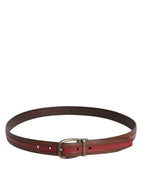 Burgundy Leather Metal Logo Buckle Belt