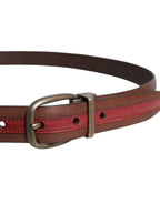 Burgundy Leather Metal Logo Buckle Belt