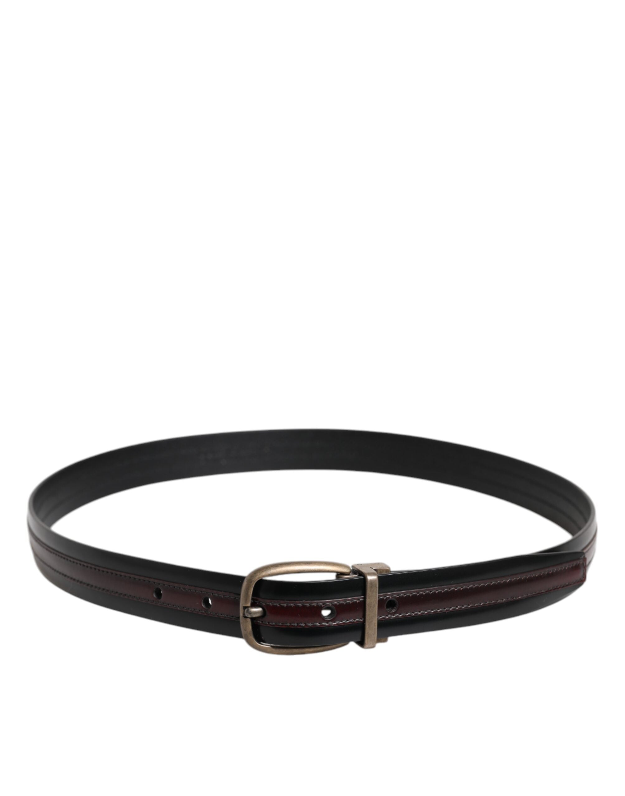 Black Burgundy Calfskin Metal Logo Buckle Belt