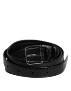 Black Leather Classic Metal Logo Buckle Belt