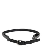 Black Leather Classic Metal Logo Buckle Belt