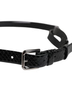 Black Leather Classic Metal Logo Buckle Belt