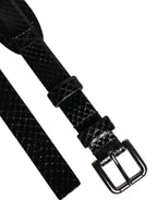 Black Leather Classic Metal Logo Buckle Belt