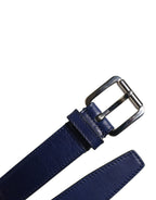 Blue Cotton Leather Printed Metal Buckle Belt