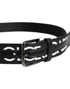 Black Leather Classic Metal Logo Buckle Belt